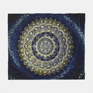Cobertor De Velo Elegante Blue e Dourada Mandala Art Boho Beach