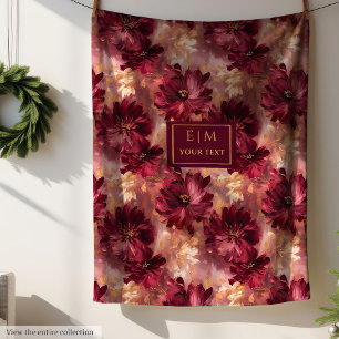 Cobertor De Velo Elegante Blush Burgundy Dourada Watercolor Floral 