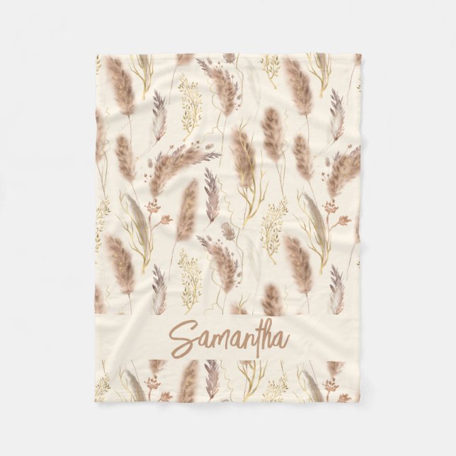 Cobertor De Velo Elegante Boho Chic Pampas Grass, Beige Cream (Frente)