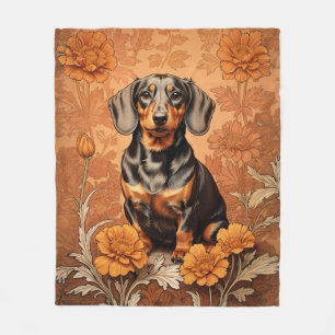 Cobertor De Velo Elegante Dachshund E Marigolds