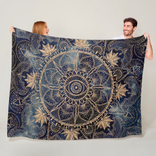 Cobertor De Velo Elegante Dourado Mandala Olho Sol Lua Marinho Azul