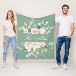 Cobertor De Velo Elegante Floral Green Watercolor Sr. & Sra. Weddin