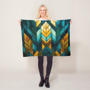 Cobertor De Velo Elegante Moderno Abstrato Dourado Verde-Geométrico