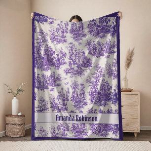 Cobertor De Velo Elegante monograma roxo vintage toile de jouy