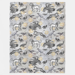 Cobertor De Velo Elegante Mosaico Negro Dourado Tigre Lion Eagle