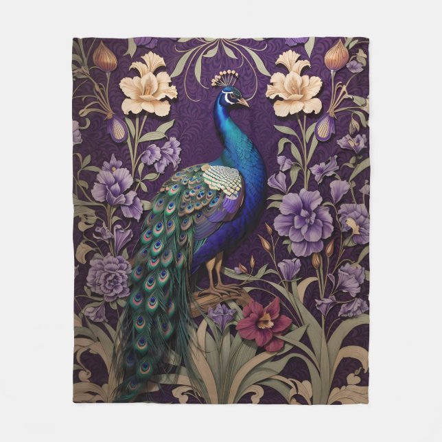 Cobertor De Velo Elegante Peacock Em Purple William Morris Inspirou (Frente)