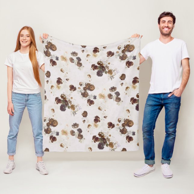 Cobertor De Velo Elegante Rosa Castanho bege Floral Toile (In Situ)