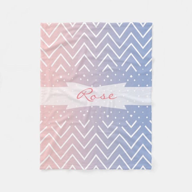 Cobertor De Velo Elegante rosa rosa quartzo azul pastel Chevron Nom (Frente)