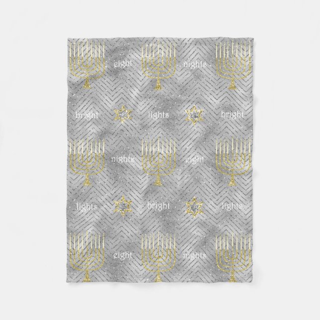 Cobertor De Velo Elegante Silver Menorahs Fleece Blanket (Frente)