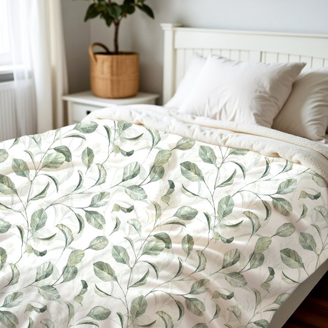 Cobertor De Velo Elegante Verde Sage deixa padrão de aquarela (Elegant Sage Green Leave Watercolor Pattern Fleece Blanket)