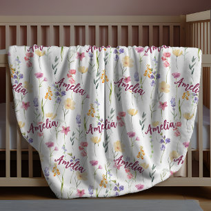 Cobertor De Velo Elegantes flores silvestres repetindo nome roxo az