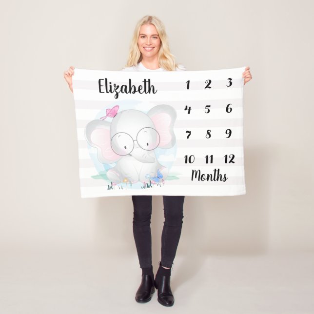 Cobertor De Velo Elephant Butterflies Baby Milestone (In Situ)