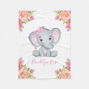 Cobertor De Velo Elephant Floral Baby Girl Personalizada