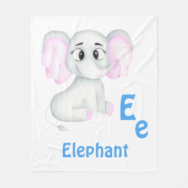 Cobertor De Velo Elephant personalize ABC: Carta E - Adicione seu n (Frente)