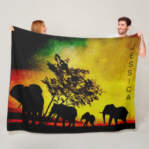 Cobertor De Velo Elephants African Colorful Sunset Personalizável