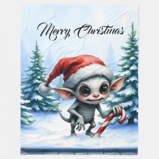 Cobertor De Velo Elfo de Natal com Candy Cane. (Frente)