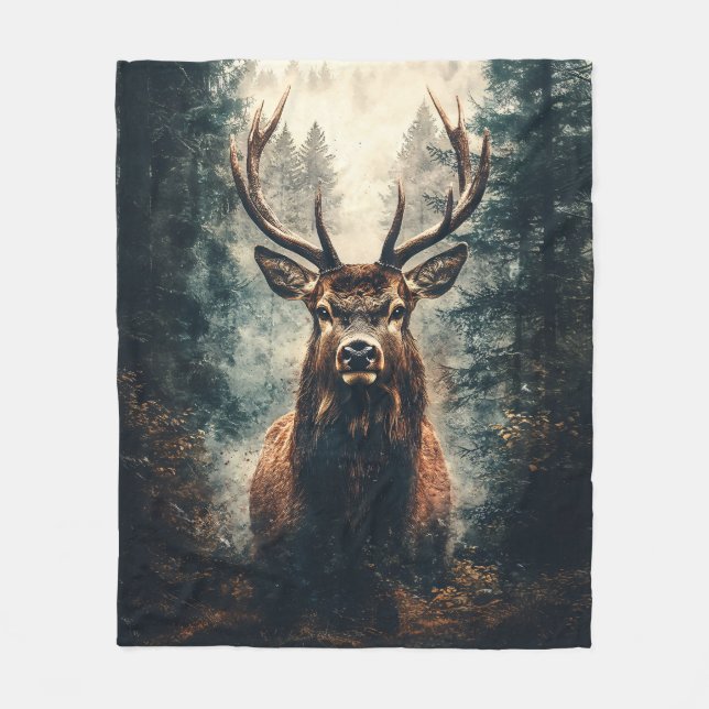 Cobertor De Velo Elk Dramático na floresta (Frente)