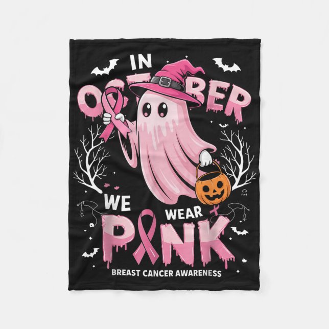 Cobertor De Velo Em outubro Vestimos Camisa Rosa Ghost Cancer (Frente)