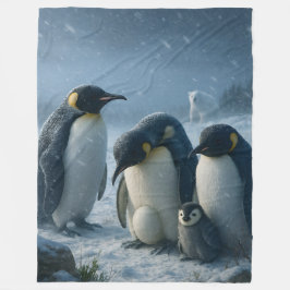 Cobertor De Velo Emperor, penguin family and chick Arctic snowf fal
