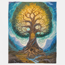 Encantadora Árvore Luminosa Yggdrasil Paisagem Mág