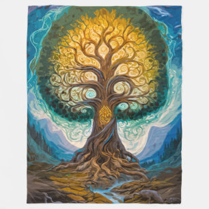 Cobertor De Velo Encantadora Árvore Luminosa Yggdrasil Paisagem Mág