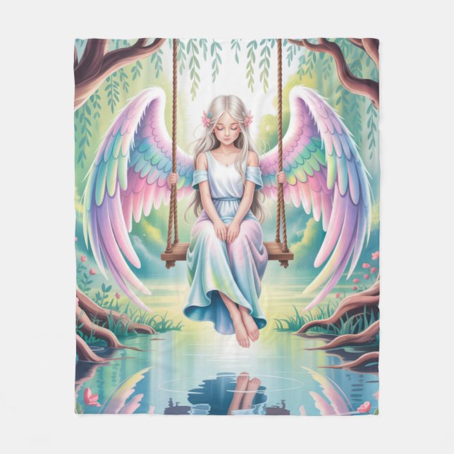 Cobertor De Velo Encantando Angel Girl em um balanço (Frente)