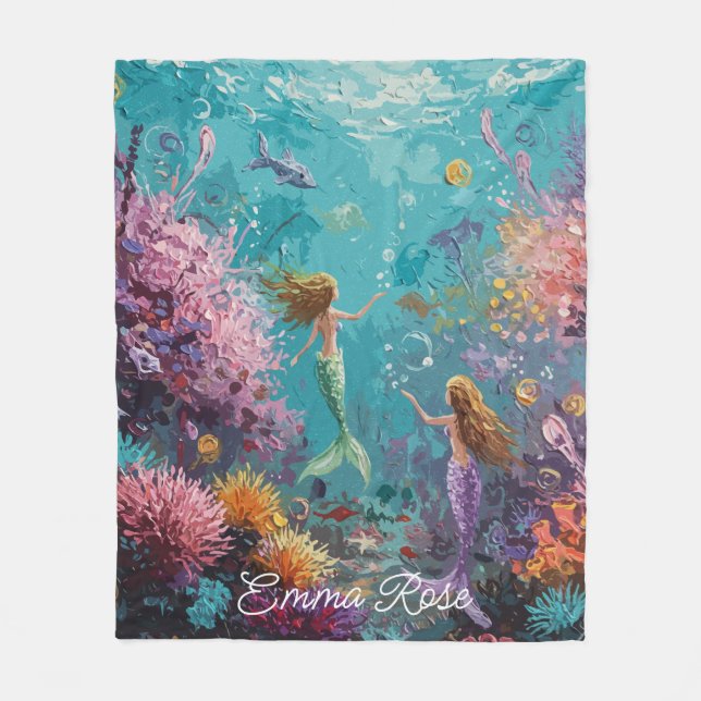 Cobertor De Velo Enchanted Mermaid Underwater Scene (Frente)
