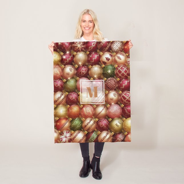 Cobertor De Velo Enfeites de Natal para Árvore Elegantes (Elegant Christmas Tree Baubles Fleece Blanket - SMALL 30" x 40" shown of 3 sizes)