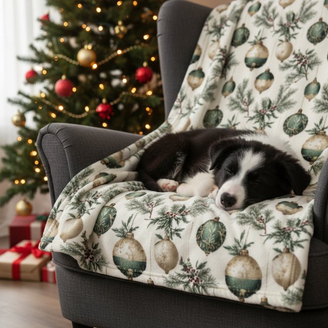 Cobertor De Velo Enfeites de natal verdes e Dourados (Criador carregado)