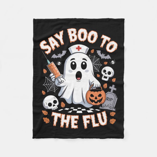 Cobertor De Velo Enfermeira Retro Ghost Halloween Vacina Diz Boo À (Frente)