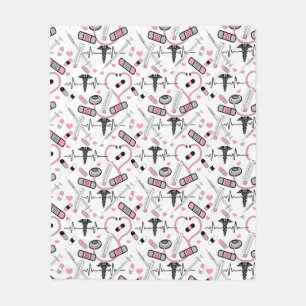 Cobertor De Velo Enfermeira rosa-branca   Padrão De Estetoscópio 