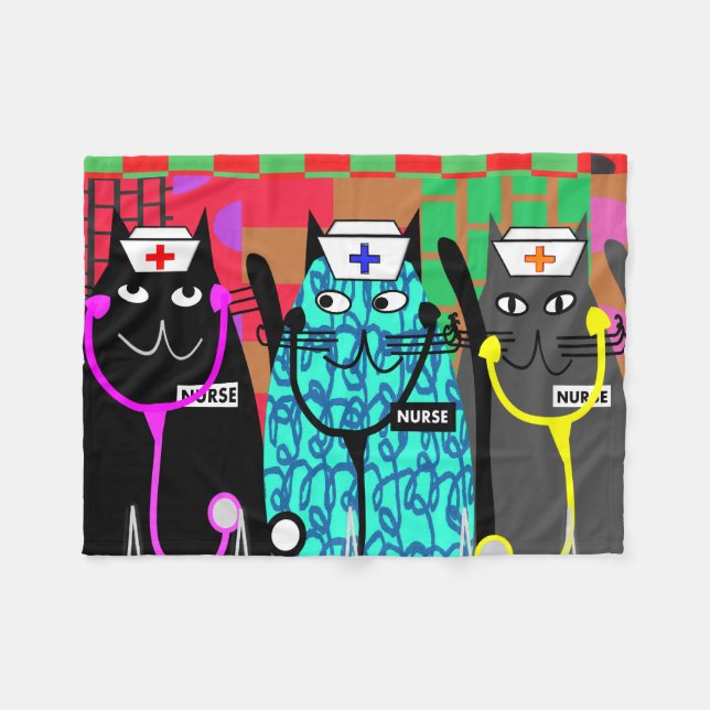 Cobertor De Velo Enfermeiras do gato da cobertura do velo da (Frente (Horizontal))