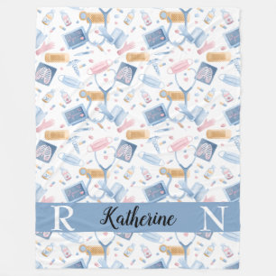 Cobertor De Velo Enfermeiro de Aquarela   Colagem Médica Azul Cor-d