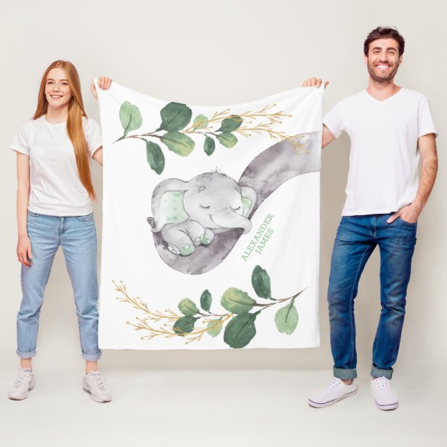 Cobertor De Velo Enfermeiro Dourado de Elefantes Bebês Bonito Verde (In Situ)