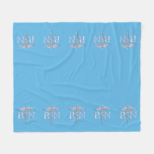 Cobertor De Velo Enfermeiro Registrado RN Caduceus em Pastel Blue (Frente (Horizontal))