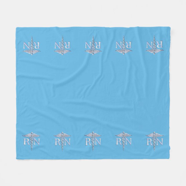 Cobertor De Velo Enfermeiro Registrado RN Caduceus em Pastel Blue (Frente (Horizontal))