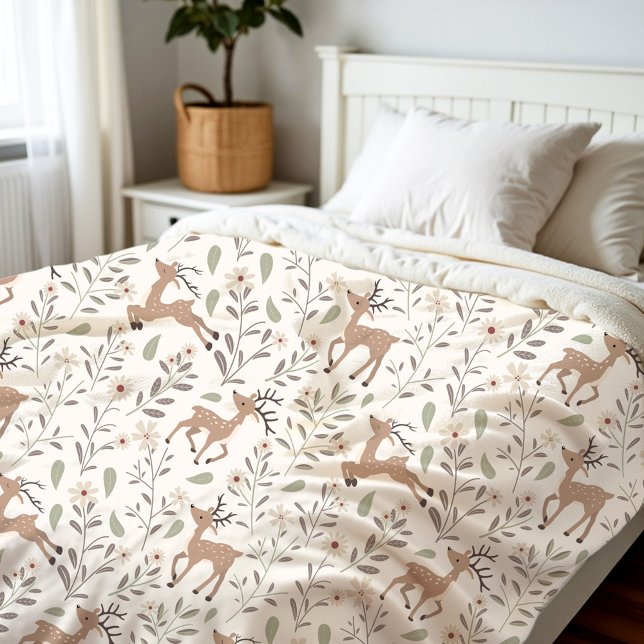 Cobertor De Velo Enfermeiros Neutrais De Enfermeiros De Cama (Cute Deer Woodland Neutral Nursery Kids Room Cream Fleece Blanket)