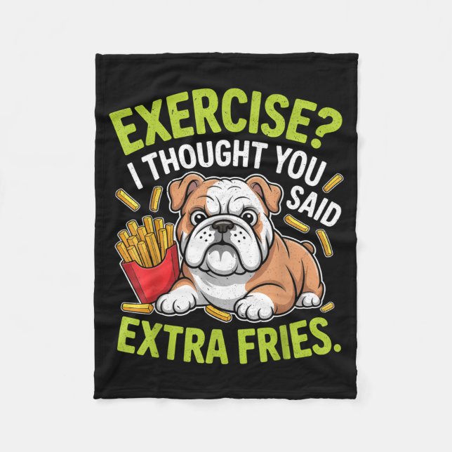 Cobertor De Velo English Bulldog Exercise, Extra Fries Funny  (Frente)
