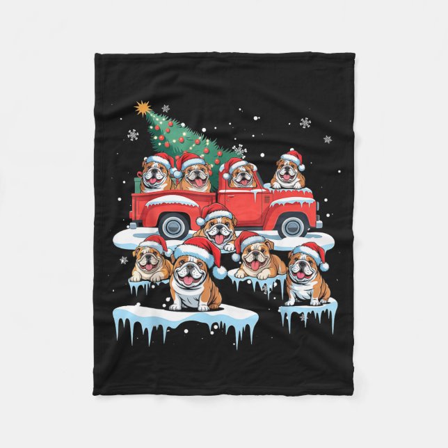 Cobertor De Velo English Bulldog Riding Red Truck Ugly Sweater Chri (Frente)