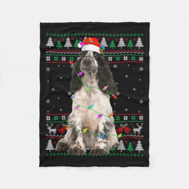 Cobertor De Velo English Springer Spaniel Dog Christmas Ugly Sweate (Frente)
