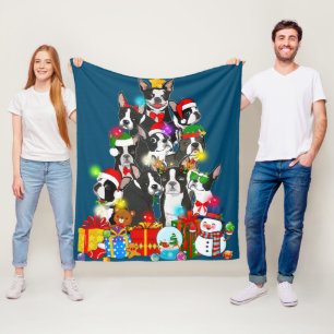 Cobertor De Velo Engraçado Boston Terrier Christmas Tree Lights Pup