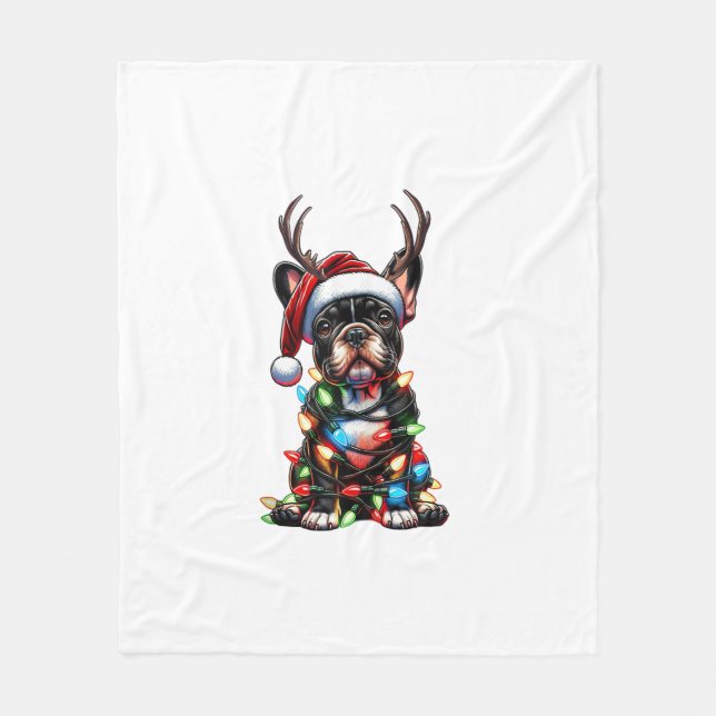 Cobertor De Velo Engraçado Buldogue Francês Natal Santa Hat Light R (Frente)