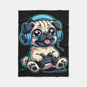 Cobertor De Velo Engraçado Cachorro Jogador Jogando Pug Pug Vídeo J