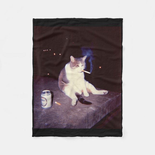 Cobertor De Velo Engraçado Memória Fumante Cigarro Kitten Brainrot  (Frente)