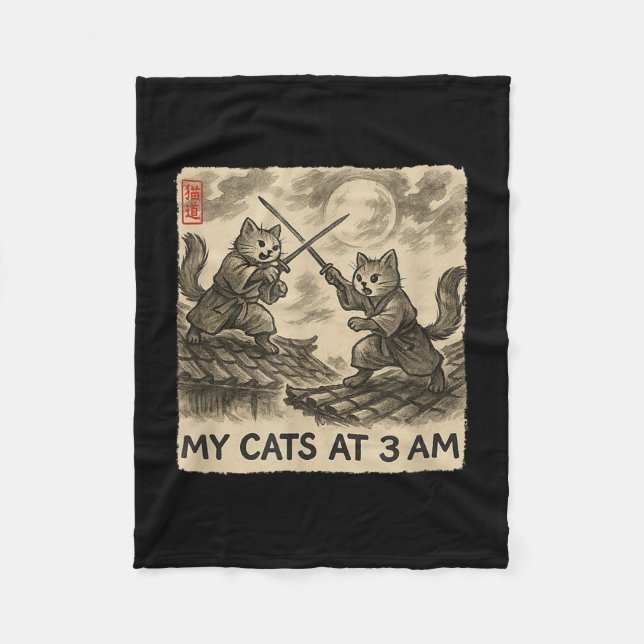 Cobertor De Velo Engraçado Sumi-e Kawaii Pintura Japonesa Meus Gato (Frente)