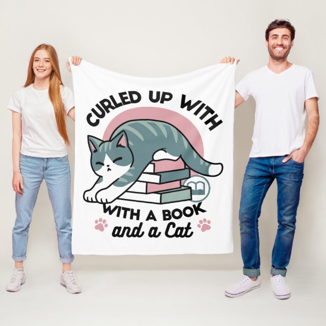 Cobertor De Velo Enrolados com um Livro e um Gato - Leitura de Gato (In Situ)