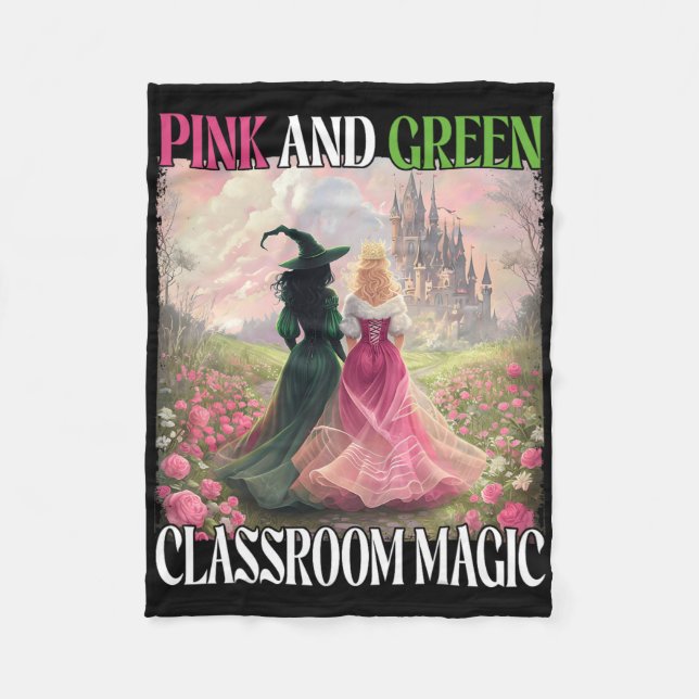 Cobertor De Velo Ensino de Bruxas Mágicas, Rosa E Verde, (Frente)