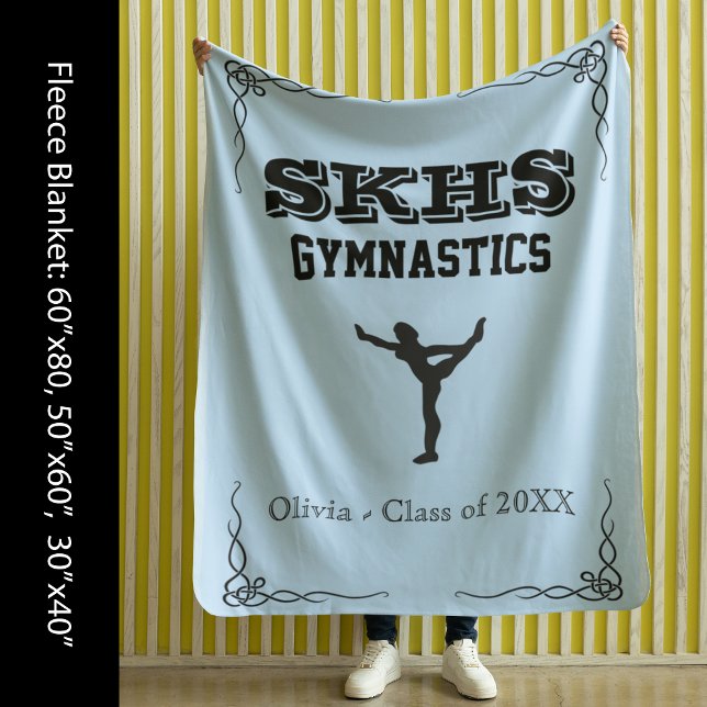 Cobertor De Velo Equipe de ginástica Texto Preto Folha Grande Folhe (Gymnastics Team Black Text Fleece Med Blanket)