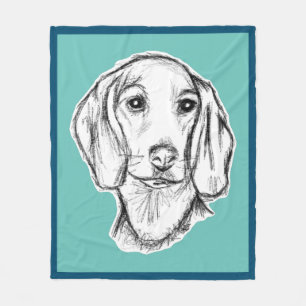 Cobertor De Velo esboço desenhado à mão de cachorro dachshund preto