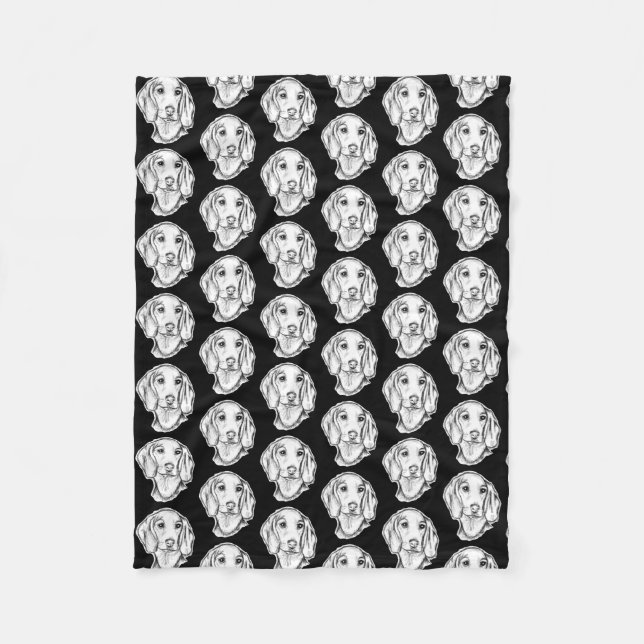 Cobertor De Velo esboço desenhado pela mão preto, cachorrinho branc (Frente)